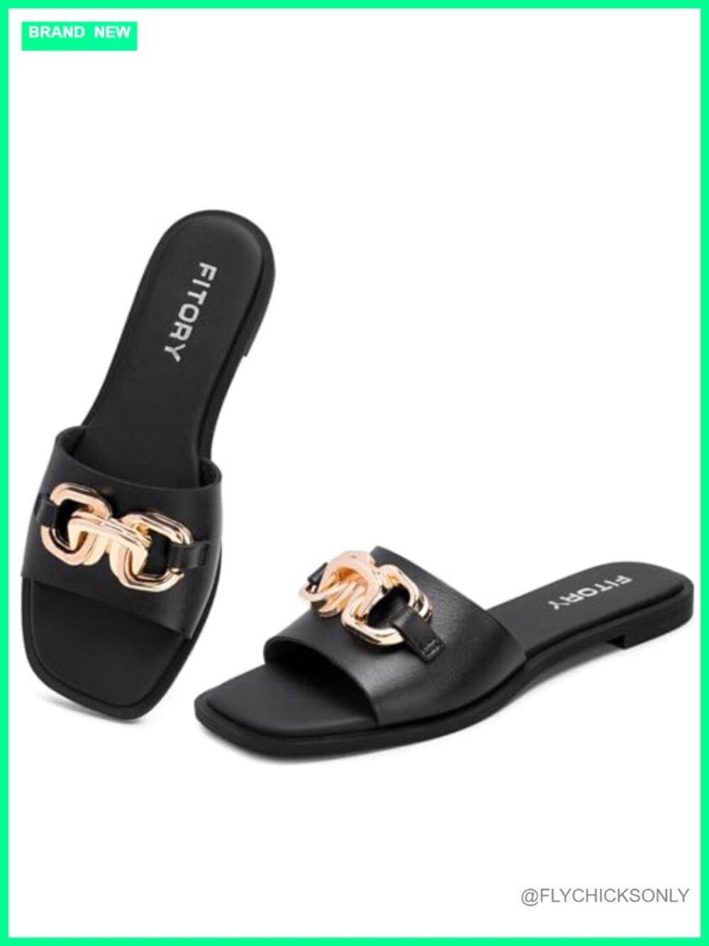 Faux Leather Slide Sandals with Gold Buckle for Summer